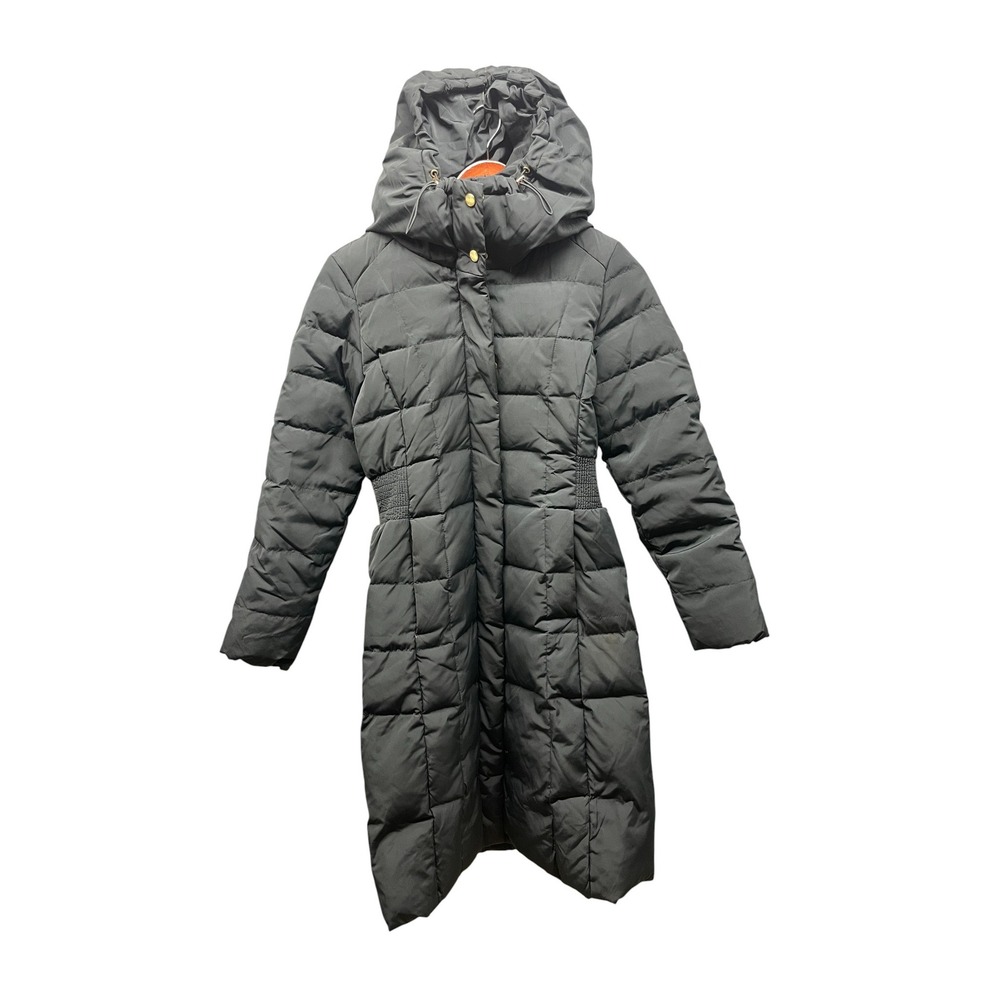 Cole Haan Down Puffer Coat Women's XS Charcoal Hooded Long Quilted‎ Winter Parka